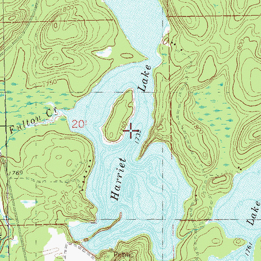 Topographic Map of Harriet Lake, MN
