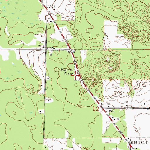 Topographic Map of Harris Cemetery, MN