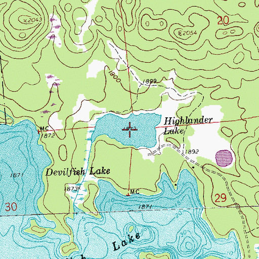 Topographic Map of Highlander Lake, MN