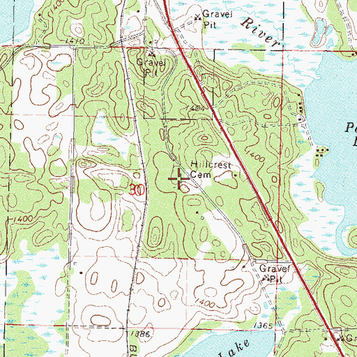 Topographic Map of Hillcrest Cemetery, MN