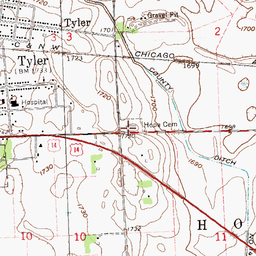 Topographic Map of Hope Cemetery, MN