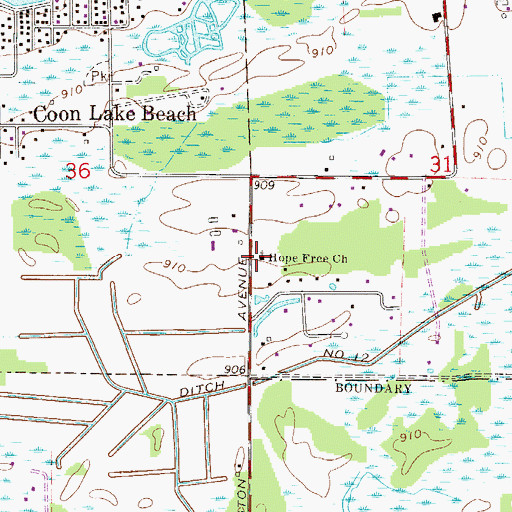 Topographic Map of Hope Free Church, MN