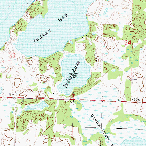 Topographic Map of Indian Lake, MN