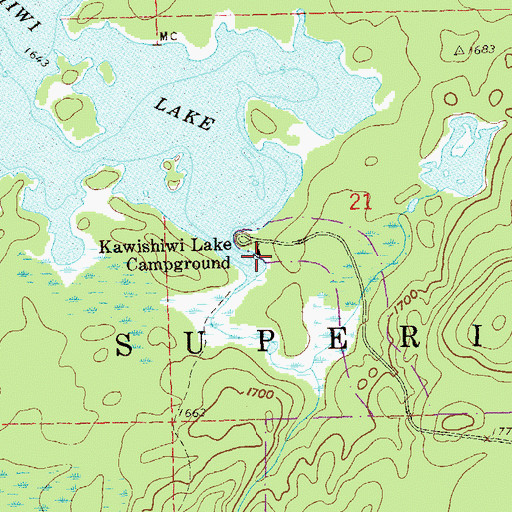 Topographic Map of Kawishiwi Lake Campground, MN