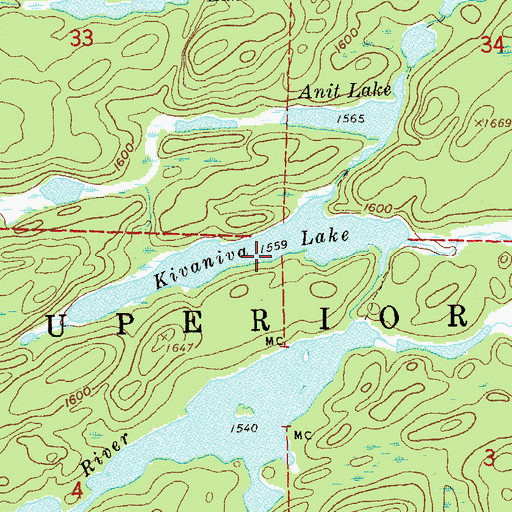 Topographic Map of Kivaniva Lake, MN