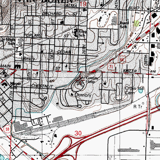 Topographic Map of Crawford County Memorial Hospital, AR