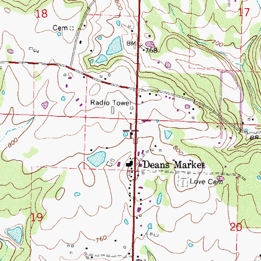 Topographic Map of Fine Springs Baptist Church, AR
