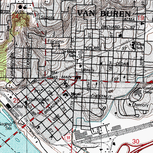 Topographic Map of First Baptist Church, AR