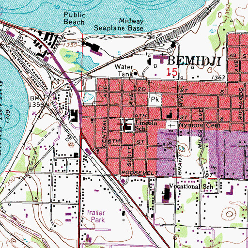 Topographic Map of Lincoln School, MN