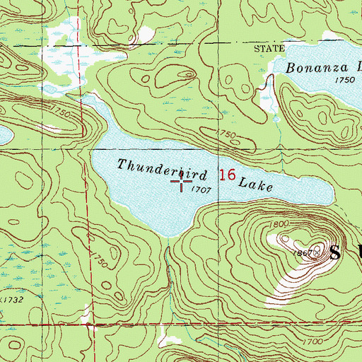 Topographic Map of Thunderbird Lake, MN