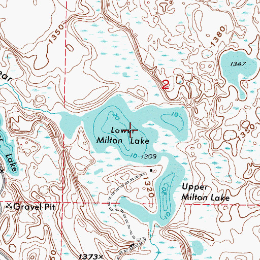 Topographic Map of Lower Milton Lake, MN