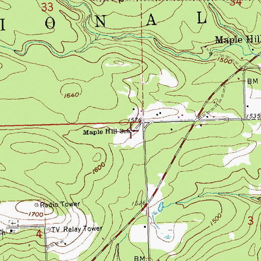 Topographic Map of Maple Hill School, MN