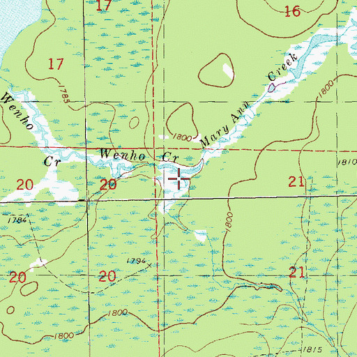 Topographic Map of Mary Ann Creek, MN