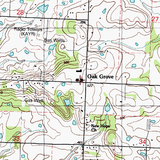 Topographic Map of Oak Grove Baptist Church, AR