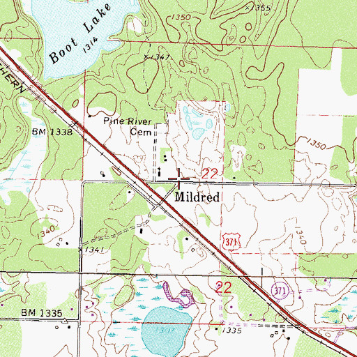 Topographic Map of Mildred, MN