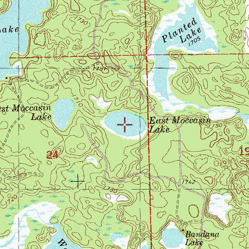 Topographic Map of East Moccasin Lake, MN
