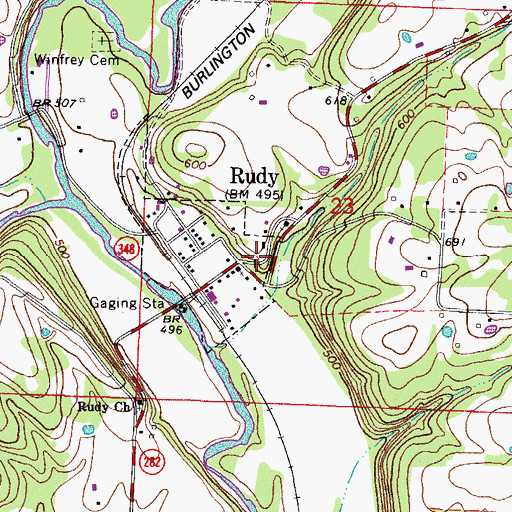 Topographic Map of Rudy School (historical), AR