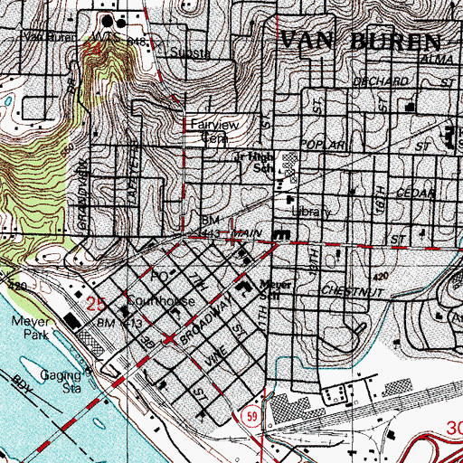 Topographic Map of Van Buren Church of Christ, AR