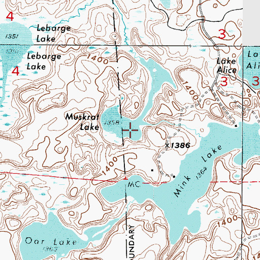 Topographic Map of Muskrat Lake, MN