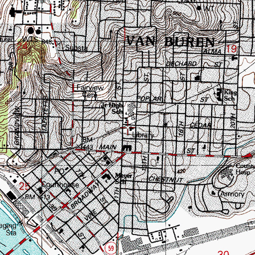 Topographic Map of Van Buren Public Library, AR