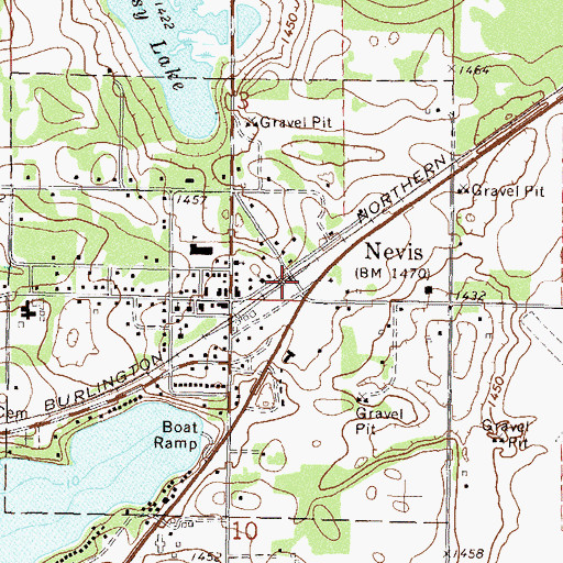 Topographic Map of Nevis, MN