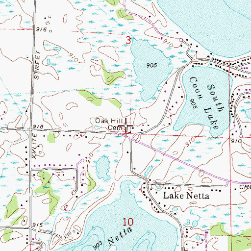 Topographic Map of Oak Hill Cemetery, MN