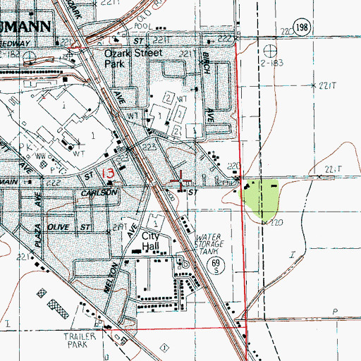 Topographic Map of Campbell Civic Center, AR