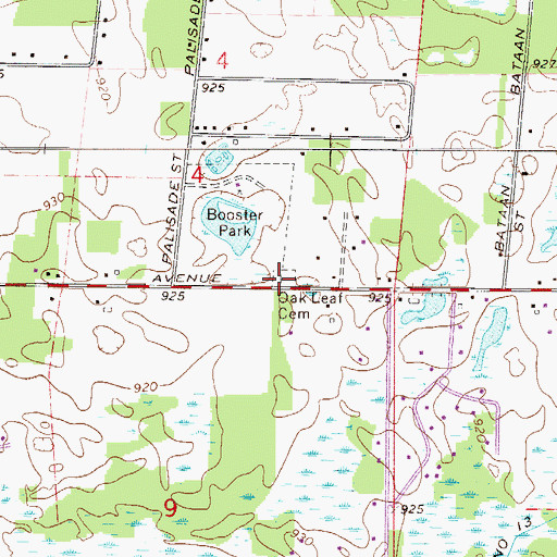 Topographic Map of Oak Leaf Cemetery, MN
