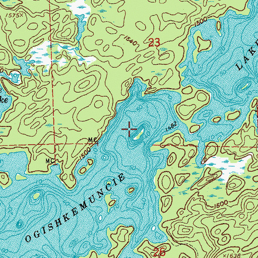Topographic Map of Ogishkemuncie Lake, MN