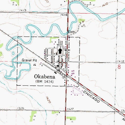Topographic Map of Okabena, MN