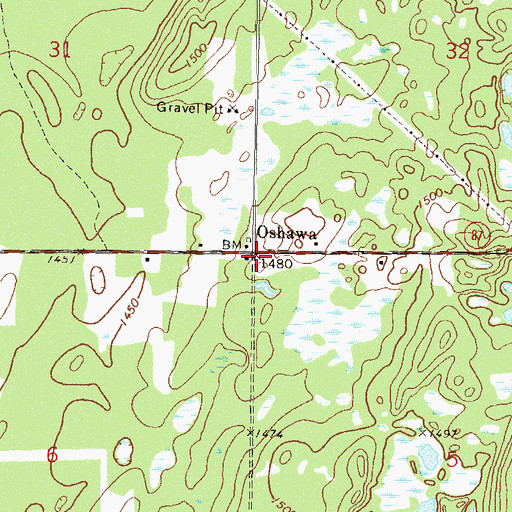 Topographic Map of Oshawa, MN