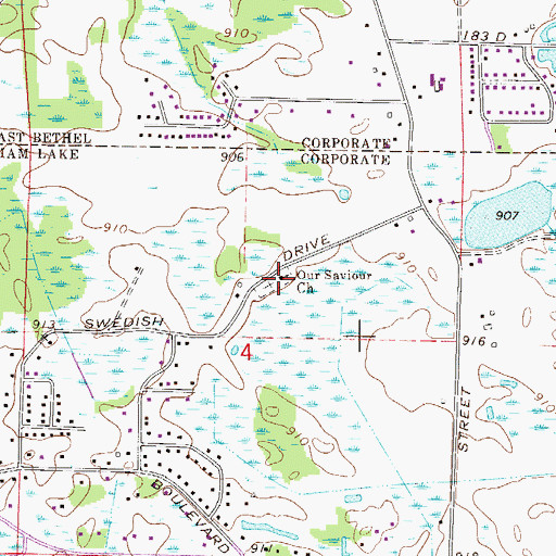Topographic Map of Our Saviour Church, MN