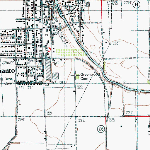 Topographic Map of Greenwood Cemetery, AR