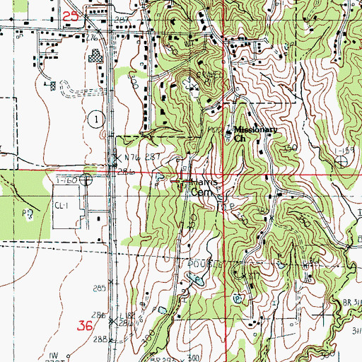 Topographic Map of Harris Cemetery, AR