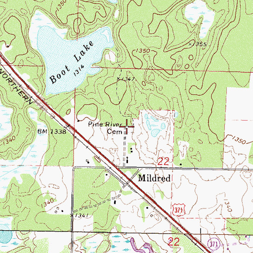 Topographic Map of Pine River Cemetery, MN