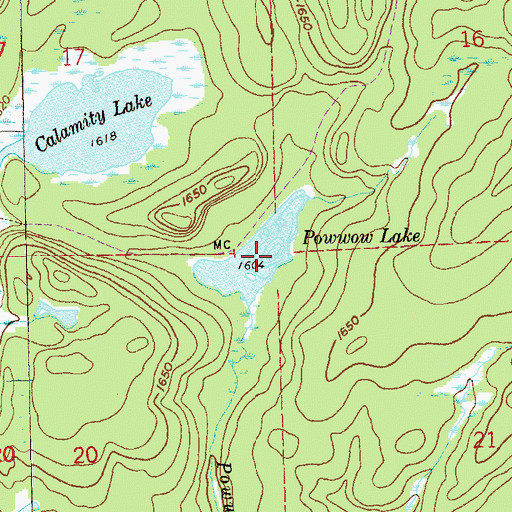 Topographic Map of Powwow Lake, MN