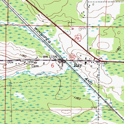 Topographic Map of Ray, MN