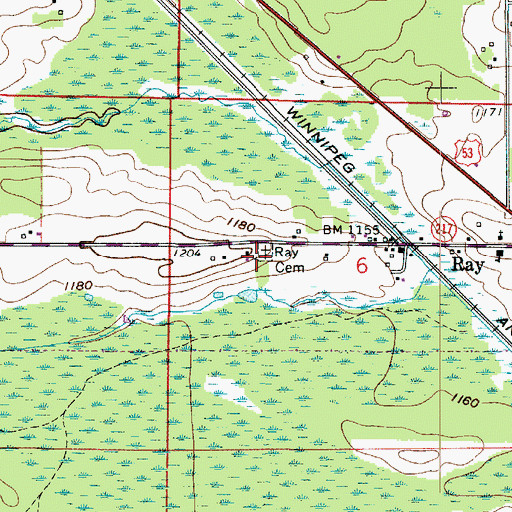 Topographic Map of Ray Cemetery, MN