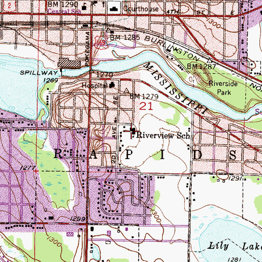 Topographic Map of Riverview School, MN