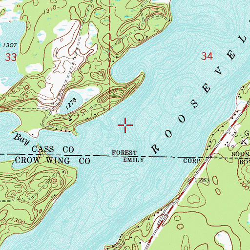 Topographic Map of Roosevelt Lake, MN