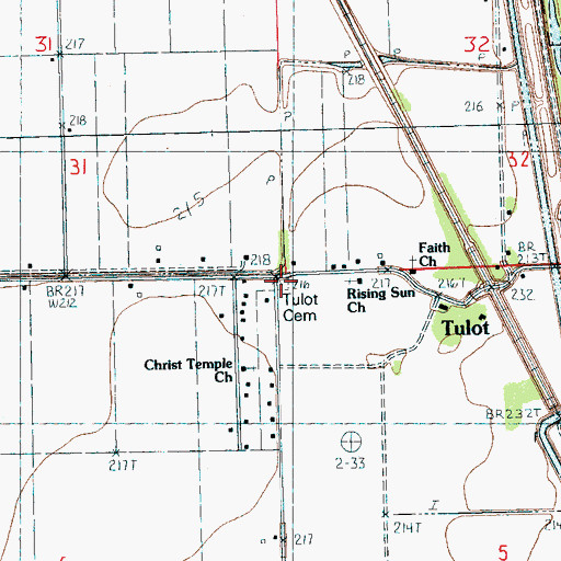 Topographic Map of Tulot Cemetery, AR