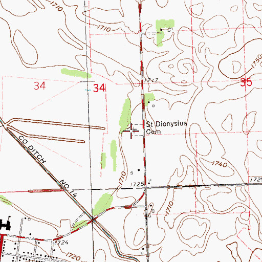 Topographic Map of Saint Dionysius Cemetery, MN