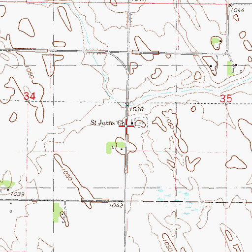 Topographic Map of Saint Johns Church, MN