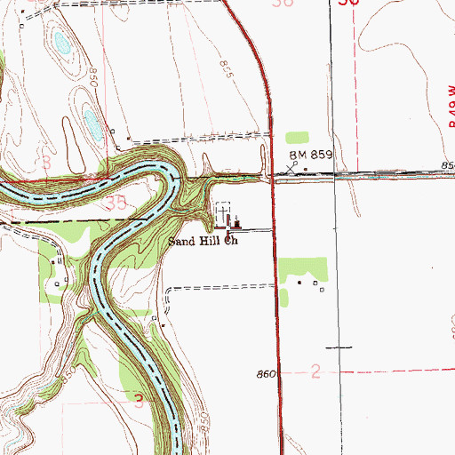 Topographic Map of Sand Hill Church, MN