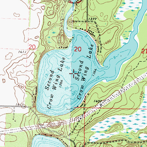 Topographic Map of Second Crow Wing Lake, MN