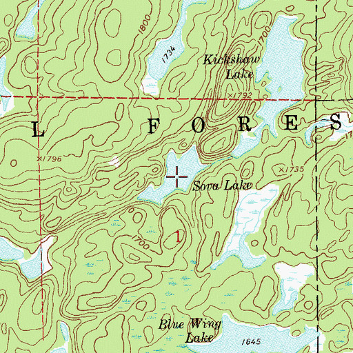 Topographic Map of Sova Lake, MN