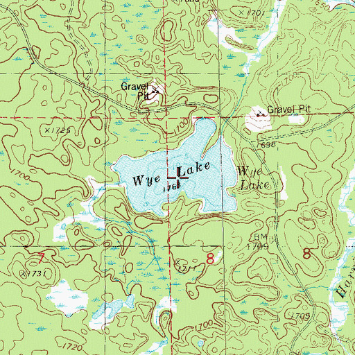 Topographic Map of Wye Lake, MN