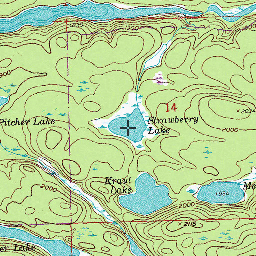 Topographic Map of Strawberry Lake, MN