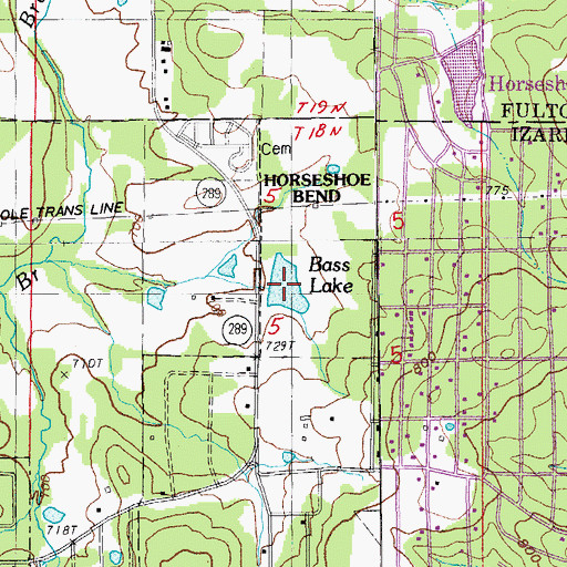 Topographic Map of Bass Lake, AR
