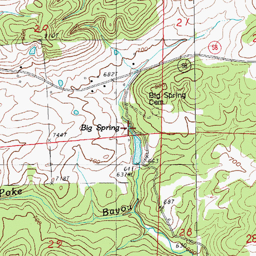 Topographic Map of Big Spring, AR
